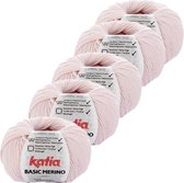 Basic Merino - kleur 62_Lichtroze - bundel 5 bollen 50 gr.  van 120 m.