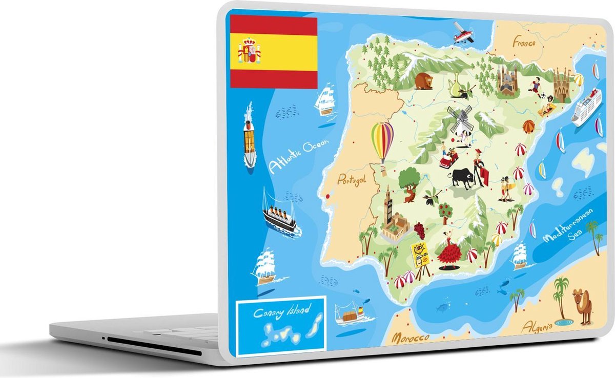 Afbeelding van product SleevesAndCases  Laptop sticker - 15.6 inch - Kaart van Spanje met tekenings