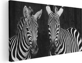 Artaza Canvas Schilderij Twee Zebra's - Zwart Wit - 60x30 - Foto Op Canvas - Canvas Print