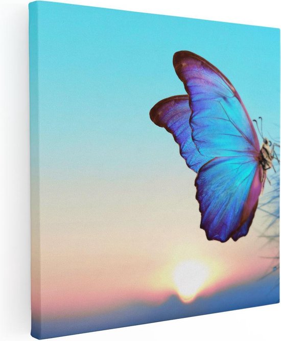 Artaza - Peinture sur toile - Papillon bleu aux pissenlits - 80 x 80 - Groot - Photo sur toile - Impression sur toile