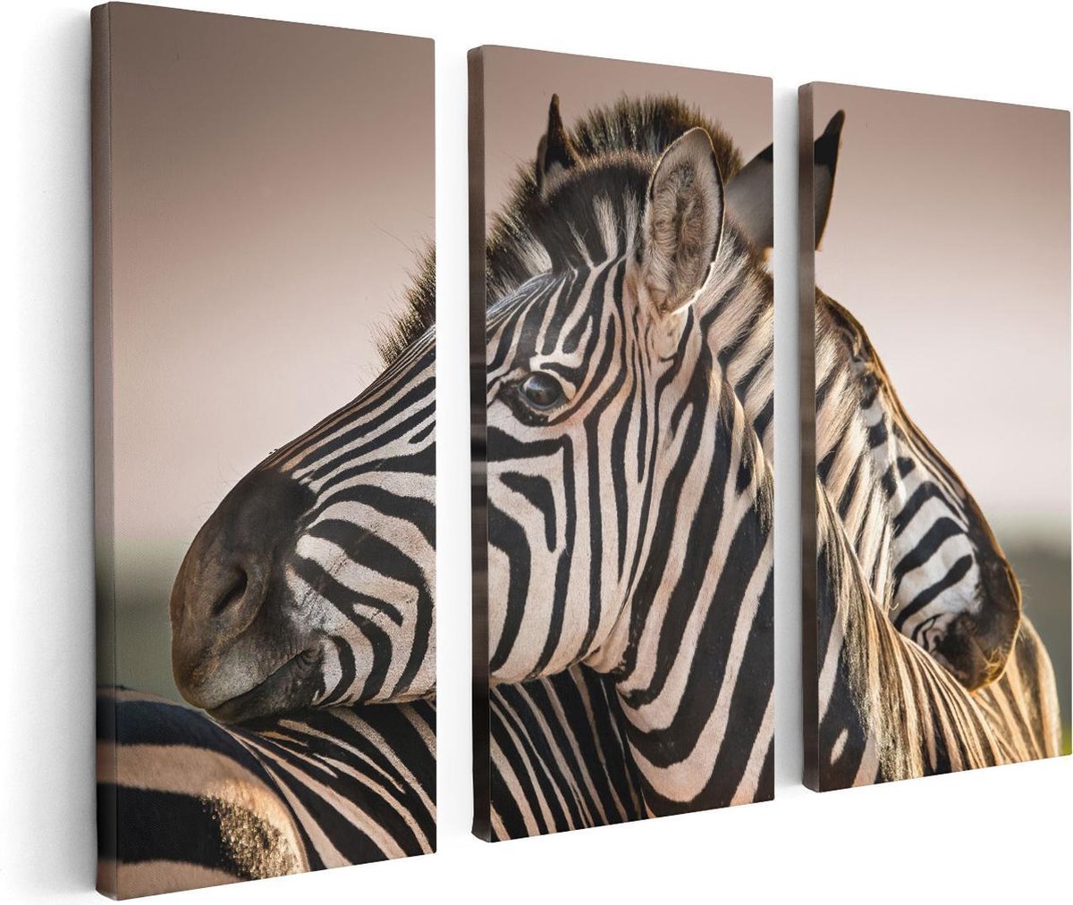 Artaza Canvas Schilderij Drieluik Twee Knuffelende Zebra's  - 120x80 - Foto Op Canvas - Canvas Print