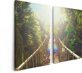 Artaza Canvas Schilderij Tweeluik Houten Brug In De Tropische Jungle - 80x60 - Foto Op Canvas - Canvas Print
