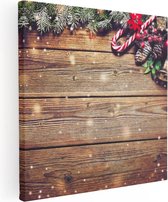 Artaza Canvas Schilderij Kerst Sfeer Achtergrond Met Dennenbomen  - 40x40 - Klein - Foto Op Canvas - Canvas Print
