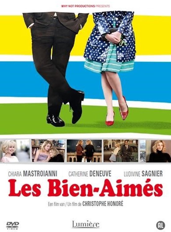 DVD-hoes voor 'Les Bien-Aimés' met gestileerde beelden van paren en de cast.