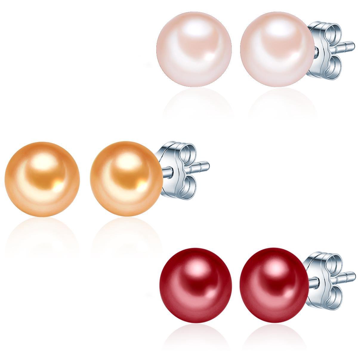 Valero Pearls Parel oorstekers Sterling zilver Gekweekte zoetwaterparels indian pink