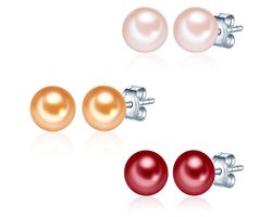 Valero Pearls Parel oorstekers Sterling zilver Gekweekte zoetwaterparels indian pink