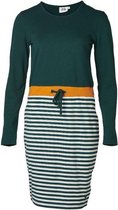 Dames jurk lange gestreept mouw groen/mosterd - kort | Maat S