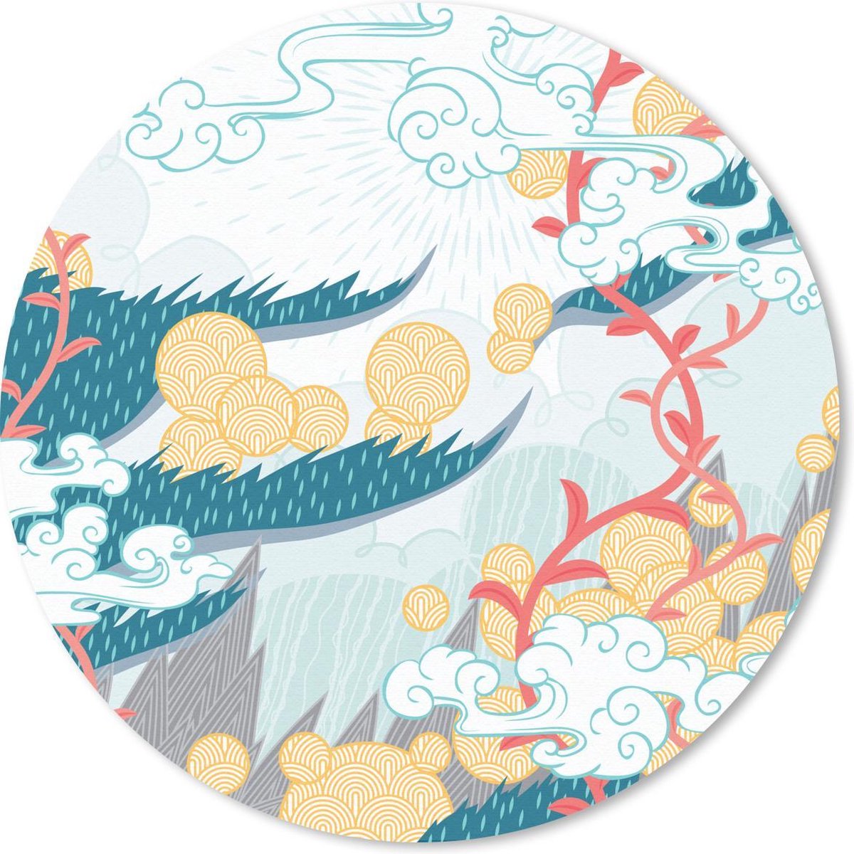 Muismat rond 50x50 cm - Mousepad Abstract patroon Japans landschap - Ronde muismatten