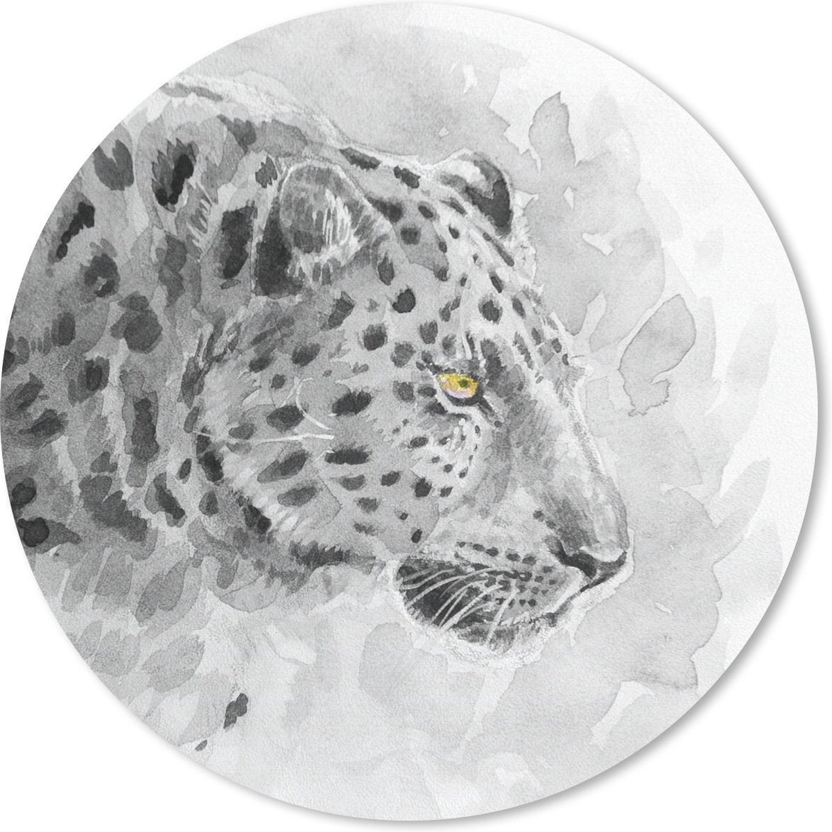Muismat rond 50x50 cm - Mousepad Luipaard - Geel - Waterverf - Ronde muismatten