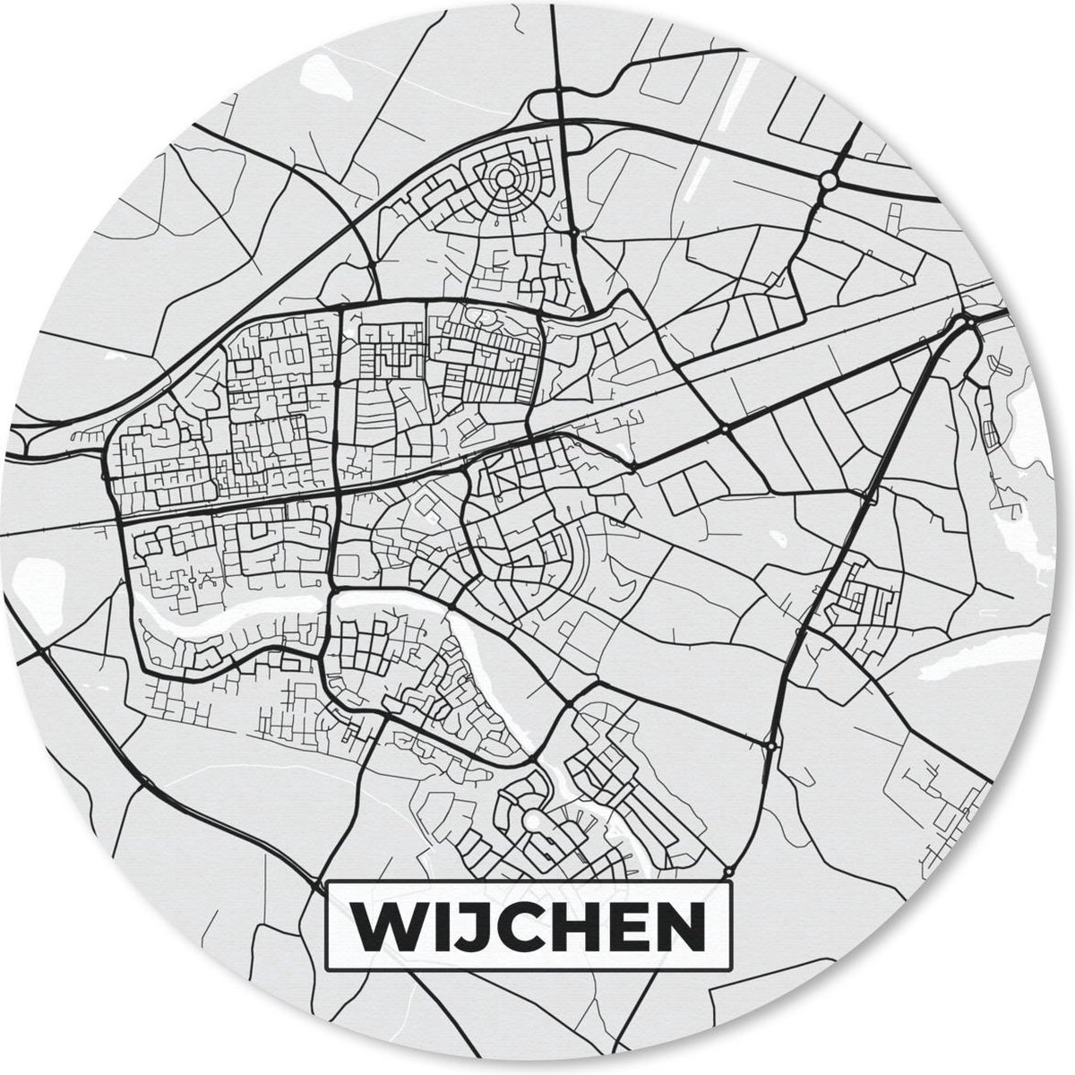 Muismat rond 40x40 cm - Mousepad Stadskaart - Wijchen - Grijs - Wit - Ronde muismatten