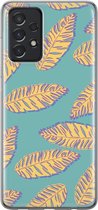 Samsung Galaxy A52 Telefoonhoesje - Transparant Siliconenhoesje - Flexibel - Met Plantenprint - Tropische Blaadjes - Donkergroen