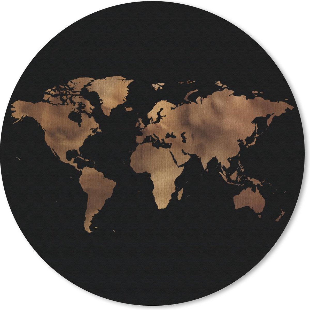 Muismat rond 40x40 cm - Mousepad Wereldkaart - Goud - Zwart - Ronde muismatten