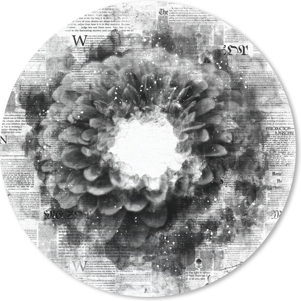 Muismat rond 40x40 cm - Mousepad Bloemen - Krant - Rook - Zwart - Wit - Ronde muismatten