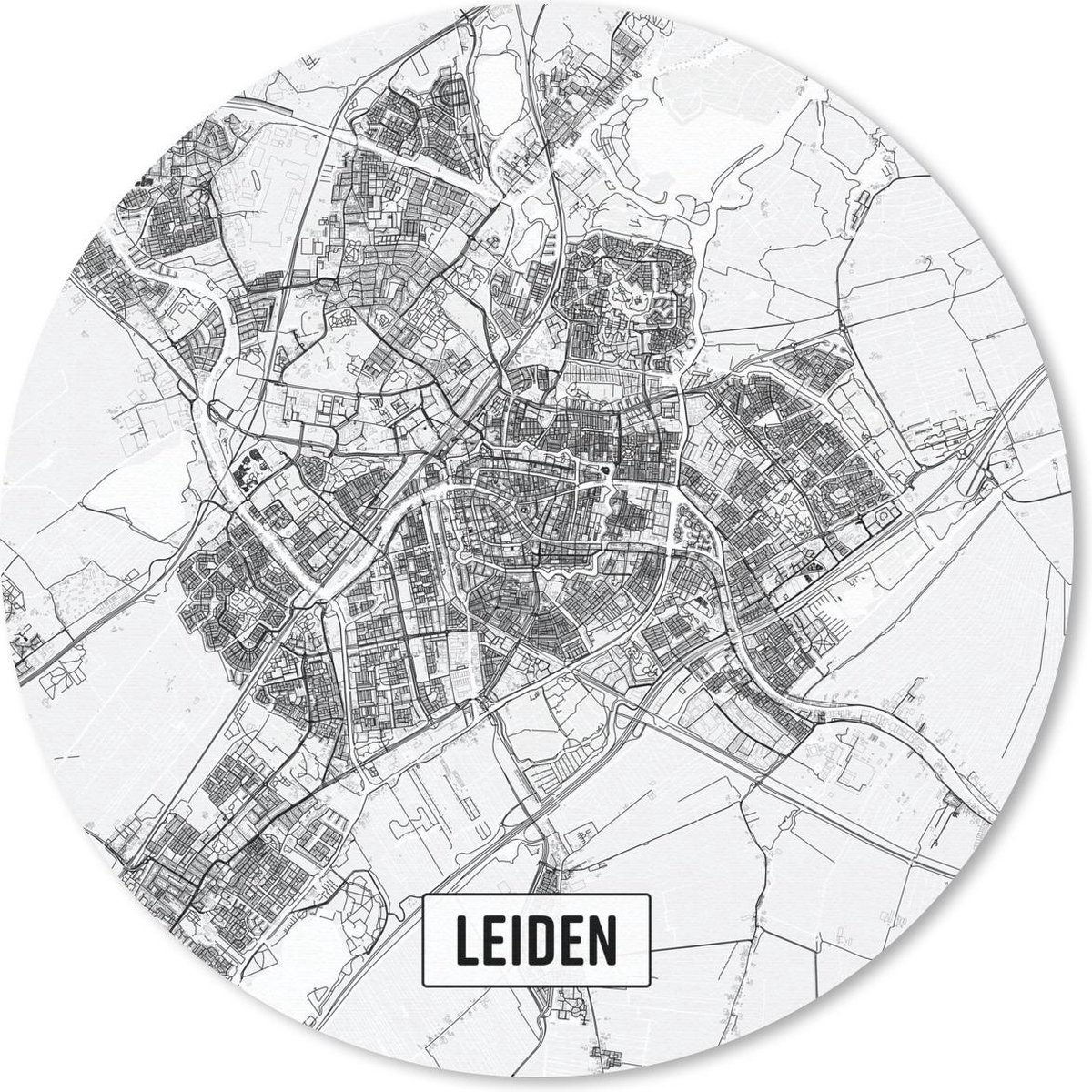 Muismat rond 40x40 cm - Mousepad Stadskaart Leiden - Ronde muismatten