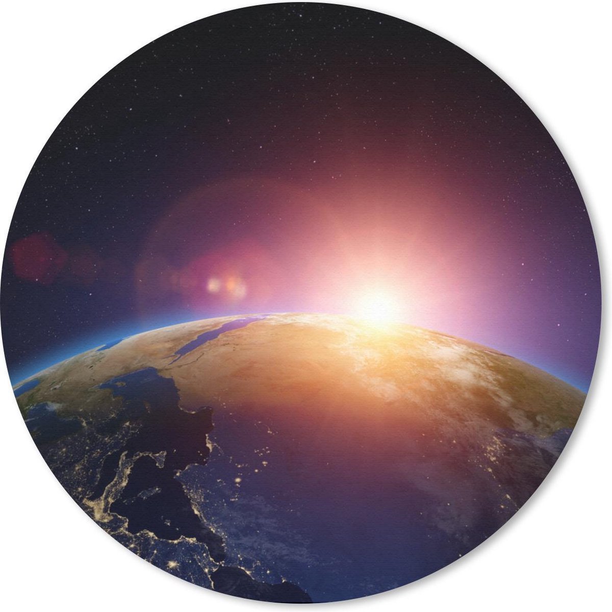 Muismat rond 40x40 cm - Mousepad Aarde - Zon - Sterren - Ronde muismatten