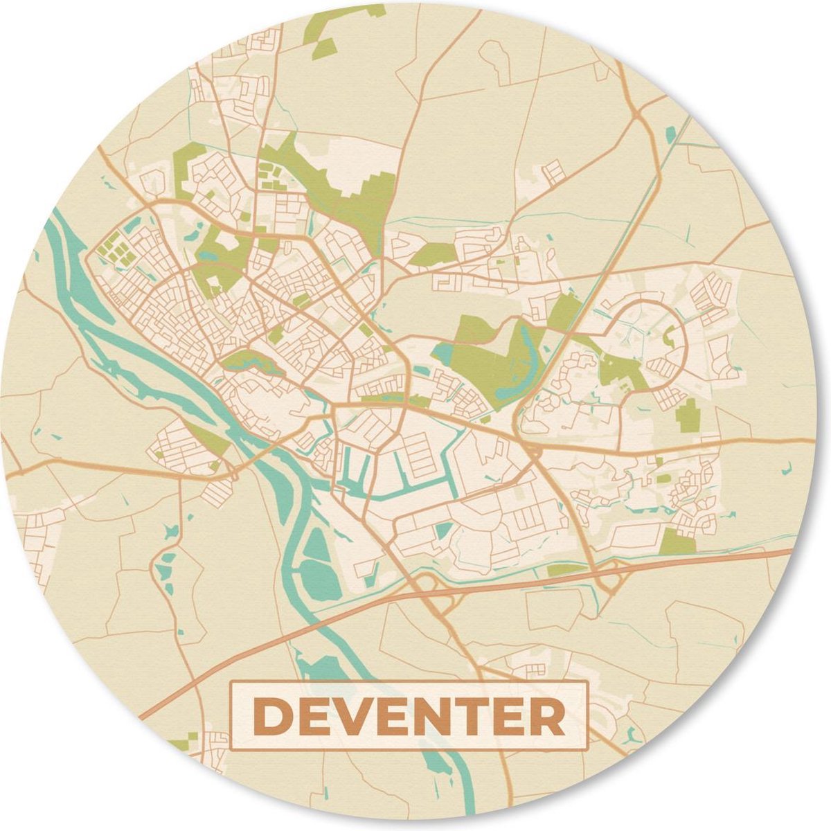 Muismat rond 40x40 cm - Mousepad Kaart - Deventer - Vintage - Ronde muismatten