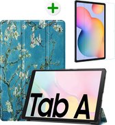 Samsung Galaxy Tab A7 Hoes en Screenprotector - Tri-fold Book Case en Tempered Glass Cover - 10.4 inch - Witte Bloesem