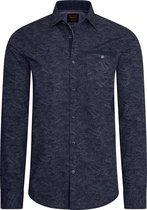 PME Legend - Heren Overhemden Dobby Print Navy - Blauw - Maat XL