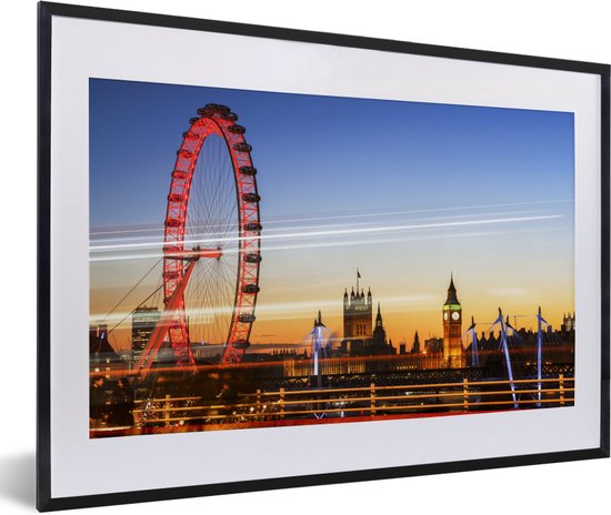 Fotolijst incl. Poster - Lichtstralen langs de London Eye in Engeland - 60x40 cm - Posterlijst