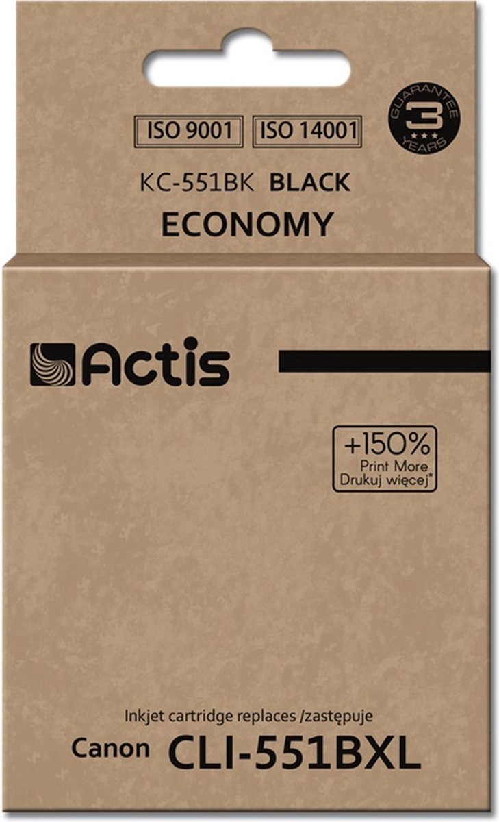 Actis KC-551Bk Inkt (Canon CLI-551BK vervanging; Standaard; 12 ml; zwart)