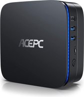 Mini PC - 4K HD - Mini Desk Computer - 8GB RAM - 128GB + 480GB SSD Opslaggeheugen - Intel Celeron J3455 - AK1  - Zwart - Windows 10 Pro