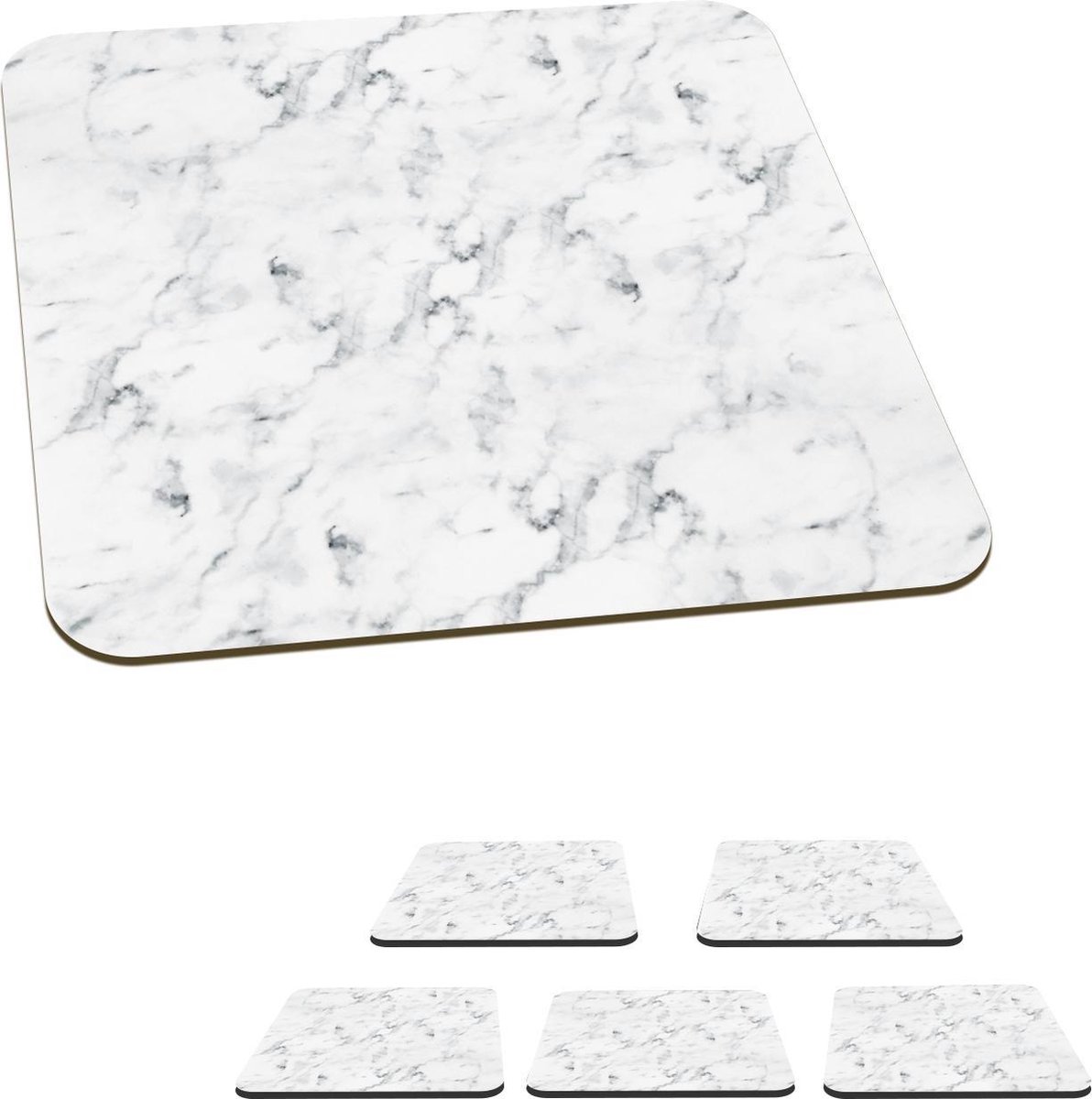 Onderzetters voor glazen - Marmer - Wit - Grijs - 10x10 cm - Glasonderzetters - 6 stuks