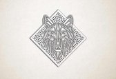 Line Art - Wolf 1 met achtergrond - S - 45x45cm - EssenhoutWit - geometrische wanddecoratie