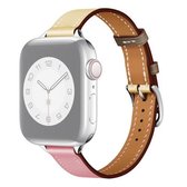 Lederen vervangende horlogebanden met kleine taille voor Apple Watch Series 6 & SE & 5 & 4 40 mm / 3 & 2 & 1 38 mm (kersenroze + roze wit)