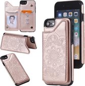 Bloem reliëfpatroon schokbestendig beschermhoes met houder & kaartsleuven en fotolijst voor iPhone SE 2020/8/7 (roségoud)