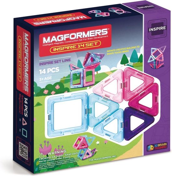 Doos van Magformers Inspire 14-delige set met magnetische bouwstukken.