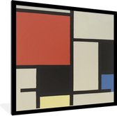 Fotolijst incl. Poster - Compositie met rood vierkant, zwart, blauw - Piet Mondriaan - 40x40 cm - Posterlijst