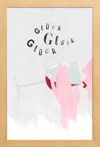 JUNIQE - Poster in houten lijst Glück Glück Glück -30x45 /Ivoor & Roze