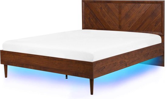 MIALET - Bed LED - Donkere houtkleur - 140 x 200 cm - Vezelplaat