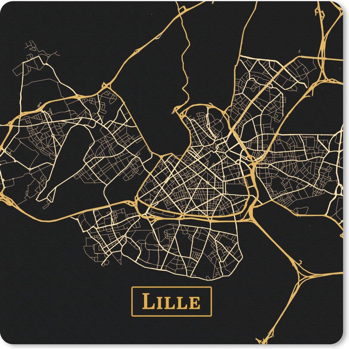 Muismat 20x20 cm - Mousepad Kaart - Lille - Goud - Zwart - Muismatten