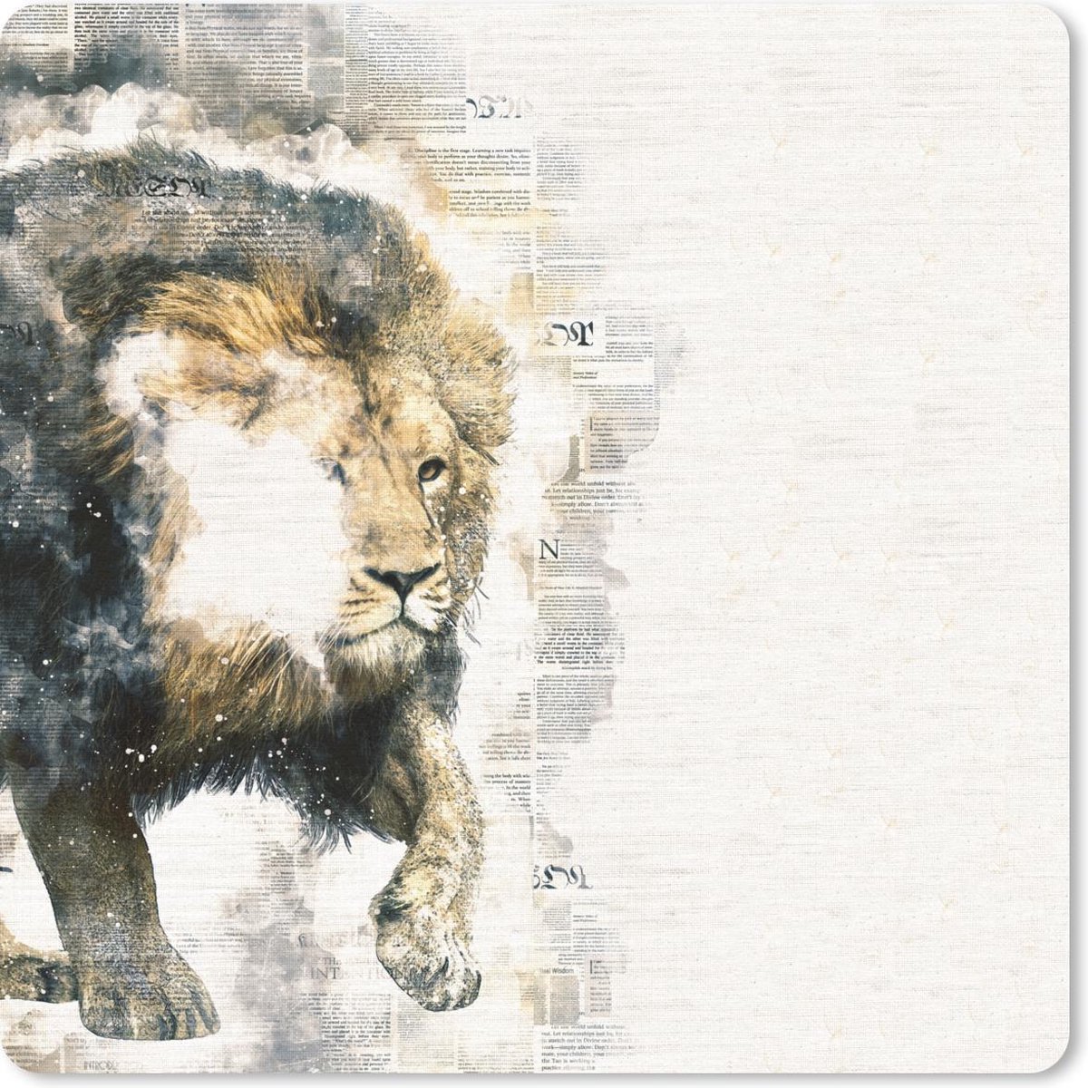 Muismat 20x20 cm - Mousepad Leeuw - Krant - Kleuren - Muismatten