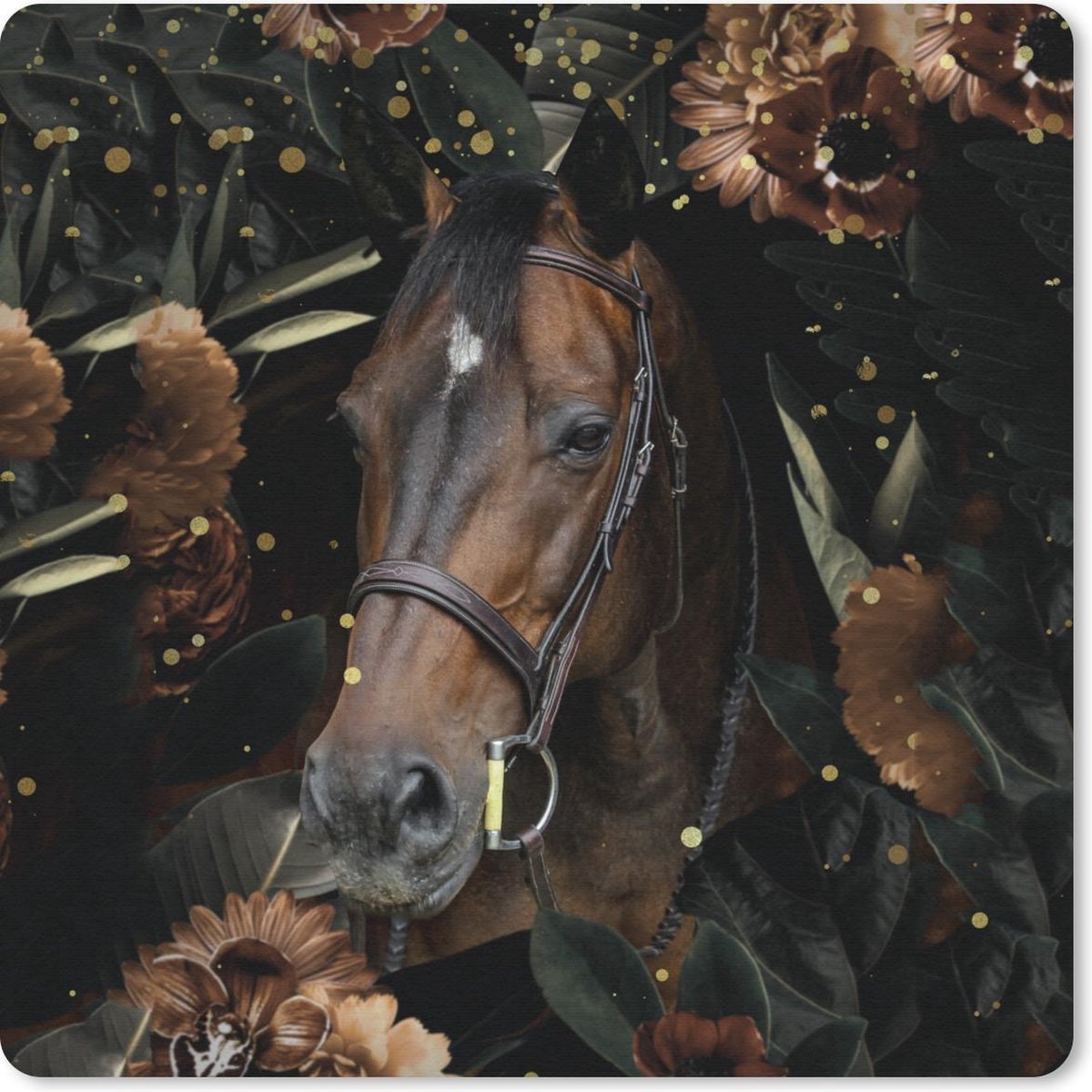Muismat 20x20 cm - Mousepad Paard - Bloemen - Licht - Halster - Muismatten