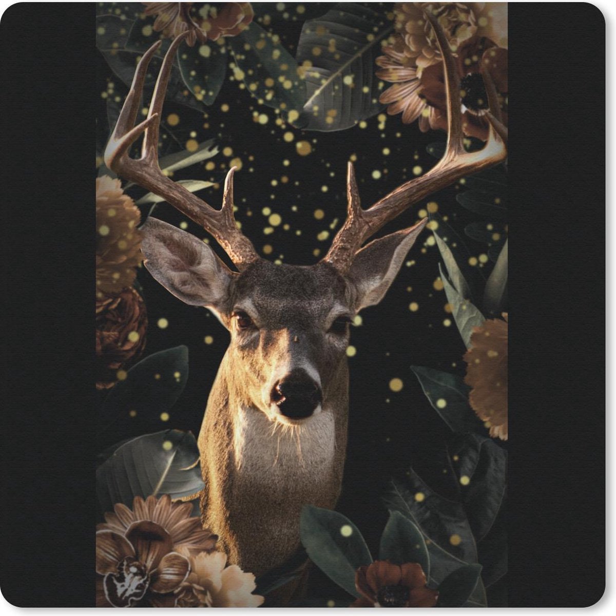 Muismat 20x20 cm - Mousepad Hert - Dieren - Licht - Bloemen - Muismatten