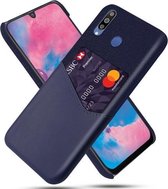 Voor Samsung Galaxy M30 Doek Textuur PC + PU lederen achterkant Schokbestendig hoesje met kaartsleuf (blauw)