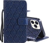 Geperst afdrukken rotan bloemenpatroon horizontale flip PU lederen tas met houder & kaartsleuven & portemonnee & fotolijst voor iPhone 13 Pro (donkerblauw)