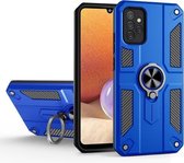 Voor Samsung Galaxy A32 4G koolstofvezelpatroon pc + TPU-beschermhoes met ringhouder (donkerblauw)