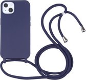 Candy Colors TPU-beschermhoes met lanyard voor iPhone 13 (donkerblauw)