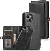 Sterke magnetische afneembare horizontale flip lederen hoes met kaartsleuven en portemonnee voor iPhone 13 Mini (zwart)