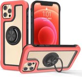 Crystal PC + TPU schokbestendig hoesje met 360 graden roterende ringhouder voor iPhone 11 (fluorescerend roze + zwart)