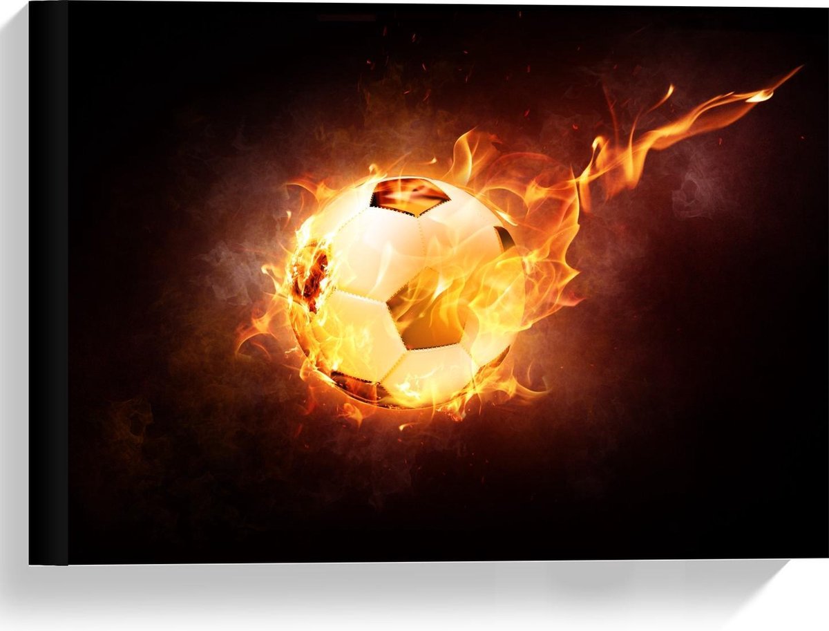 Canvas  - Voetbal met Snelheidsvuur - 40x30cm Foto op Canvas Schilderij (Wanddecoratie op Canvas)