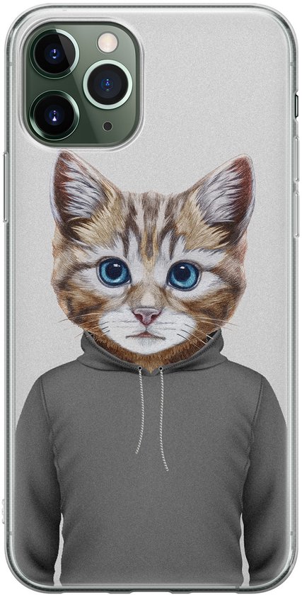 iPhone 11 Pro Max - Tête de chat | Étui | Étui en Siliconen TPU | Couverture arrière transparente
