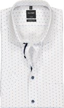 OLYMP Luxor modern fit overhemd - korte mouw - wit met lichtblauw dessin (contrast) - Strijkvrij - Boordmaat: 44