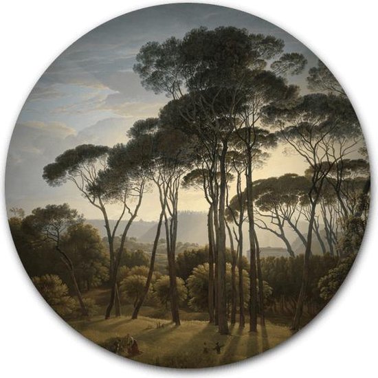 Tuincirkel Italiaans landschap met parasoldennen - WallCatcher | Tuinposter rond 80 cm | Meesterwerk van Hendrik Voogd | Buiten muurcirkel Oude Meesters kunstwerken