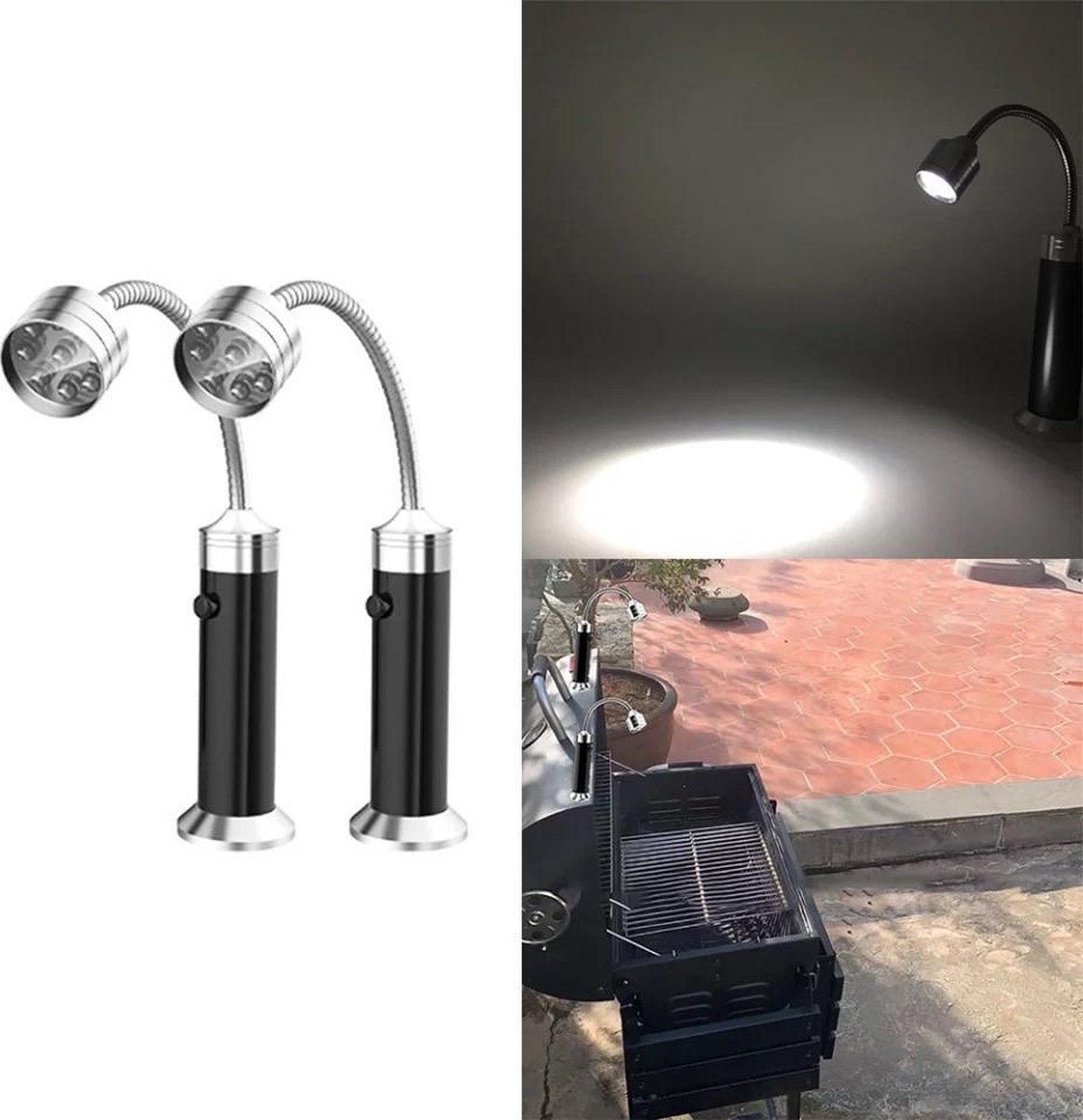 CestMall LED BBQ Grill-Lampe 360 Grad schwenkbar Grill-Licht Grill-Leuchte Schraub-Befestigung Touch-Sensor Schalter Grill-Beleuchtung Light für Batterie betrieben Camping Fischen Kochen Outdoor