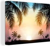 Canvas Schilderij Palmboom - Zon - Zomer - 40x30 cm - Wanddecoratie