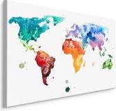 Schilderij - Wereldkaart in aquarel, print op canvas, multikleur, premium print